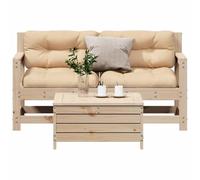 JHQHSM Set di 3 lounge da giardino in legno di pino massiccio con cuscino, design a doghe e struttura modulare per terrazza, balcone o giardino - comoda imbottitura, resistente alle intemperie