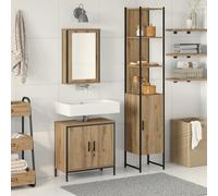 JHQHSM Set di 3 mobili da bagno Artisan Rovere Engineered Wood con grande armadio e specchio, pratica soluzione di conservazione per asciugamani e articoli da toeletta, moderno