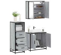 JHQHSM Set di 3 mobili da bagno grigio Sonoma in legno con telaio in metallo, mobiletto lavabo e armadietto a specchio per una conservazione elegante, resistente all'umidità e durevole,