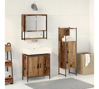 JHQHSM Set di 3 mobili da bagno in legno anticato con design rustico e specchio montato a parete, ampia conservazione per un'organizzazione ottimale, costruzione stabile