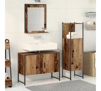 JHQHSM Set di 3 mobili da bagno in legno antico e legno ingegnerizzato dal fascino rustico e dal design contemporaneo, versatile per articoli da toeletta