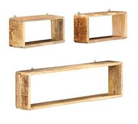 JHQHSM Set di 3 scaffali da parete in legno massello mango per ottimizzazione e decorazione | Scaffali rettangolari in legno per riporre libri e oggetti da collezione