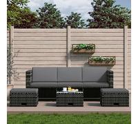 JHQHSM Set di 4 cuscini da giardino in polyrattan, colore grigio, con spazio di archiviazione e rete in polietilene impermeabile, include 1 divano, 1 tavolo, 2 ottomani e 8 pezzi