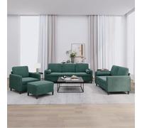 JHQHSM Set di 4 divani con cuscino in velluto verde scuro - Imbottitura morbida e struttura robusta per relax e comfort, sgabello versatile come seduta aggiuntiva, ideale per il soggiorno