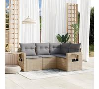 JHQHSM Set di 4 divani da giardino con cuscino beige polyrattan, design modulare e rivestimenti rimovibili per terrazza, cortile ed esterno, ripiani pieghevoli con molle a gas,