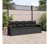 JHQHSM Set di 4 divani da giardino con cuscino, nero, in polyrattan intrecciato, per esterni, rivestimento rimovibile, struttura in acciaio verniciato a polvere, design modulare, resistente alle