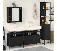 JHQHSM Set di 4 mobili da bagno in rovere nero con 4 armadi e 6 mensole da parete, moderno specchio piatto per una conservazione elegante e design elegante della stanza, robusto