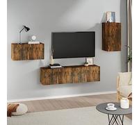 JHQHSM Set di 4 mobili per TV, in legno di affumicatura con pensile e pratiche ante per un sacco di spazio nel soggiorno, materiale robusto con superficie liscia, resistenza