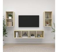 JHQHSM Set di 4 Mobili TV a Parete Rovere Sonoma in Truciolato con Supporto Regolabile e Scomparti Organizzativi per Sistema Audio e Hi-Fi, Design Moderno e Facile Pulizia,