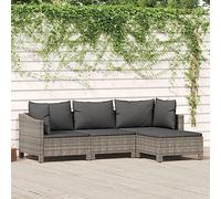 JHQHSM Set di 4 sedie da giardino con cuscino grigio polyrattan, in rattan PE resistente alle intemperie e struttura in acciaio per stabilità, design modulare per configurazione flessibile, comoda