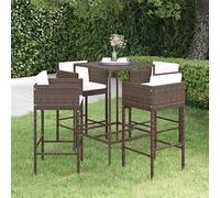 JHQHSM Set di 5 bar da giardino con cuscino in polyrattan di colore marrone, in rattan PE resistente alle intemperie e impermeabile, con struttura in acciaio verniciato a polvere e piano in vetro