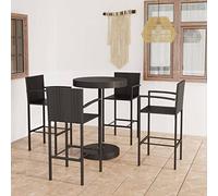 JHQHSM Set di 5 bar da giardino in polyrattan nero con piano rotondo e sgabelli, mobili da esterno per terrazza e balcone, in rattan PE resistente alle intemperie su polvere verniciato a polvere