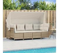 JHQHSM Set di 5 divani da giardino con cuscino, beige, polyrattan, parasole allungabile e rivestimenti rimovibili, resistenti alle intemperie, facile da pulire, questo set da divano da giardino