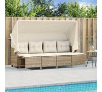 JHQHSM Set di 5 divani da giardino con cuscino, beige, polyrattan, parasole allungabile, rivestimento rimovibile, resistente alle intemperie, in rattan sintetico, per terrazza, poggiapiedi, versatile