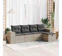JHQHSM Set di 5 divani da giardino con cuscino, grigio chiaro, in polyrattan, design modulare con vano portaoggetti e sacchetto impermeabile, rivestimenti rimovibili, poggiapiedi versatile, durevole