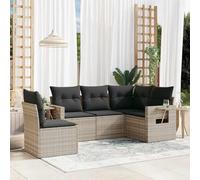 JHQHSM Set di 5 divani da giardino con cuscino, grigio chiaro, in polyrattan, design modulare, ripiani pieghevoli con molle a gas, comoda imbottitura, mobili in rattan PE resistente alle intemperie
