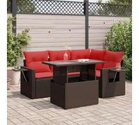 JHQHSM Set di 5 divani da giardino con cuscino, grigio polyrattan di acacia, resistente alle intemperie, con vano portaoggetti e ripiano. Questo set di divano da giardino in robusto rattan sintetico