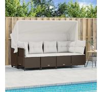 JHQHSM Set di 5 divani da giardino con cuscino, marrone, in polyrattan, parasole estraibile e rivestimenti rimovibili, resistenti alle intemperie, facile da pulire, mobili da giardino