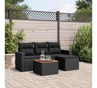 JHQHSM Set di 5 divani da giardino con cuscino, nero, in polyrattan, design modulare con vano portaoggetti, resistente alle intemperie, in rattan sintetico, per patio, cortile ed esterno, comodo