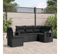 JHQHSM Set di 5 divani da giardino con cuscino, nero, in polyrattan, design modulare, ripiani pieghevoli con molle a gas, comoda imbottitura, resistente alle intemperie, in rattan sintetico PE per