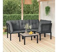JHQHSM Set di 5 mobili da giardino in polyrattan, nero, grigio, per esterni, con tavolo e cuscino. Questo elegante set da 5 pezzi da giardino in poliestere resistente alle intemperie