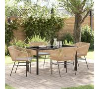 JHQHSM Set di 5 pezzi da giardino con cuscino in polyrattan marrone per terrazze, balconi, mobili da esterni, set con sedie e imbottiture, durevole e resistente alle intemperie, comodo