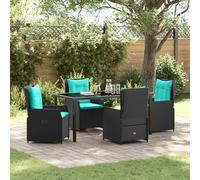 JHQHSM Set di 5 tovagliette da pranzo da giardino, in rattan sintetico, con sedie regolabili e cuscini turchesi, resistenti alle intemperie, mobili in rattan sintetico PE con cuscini imbottiti e