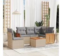 JHQHSM Set di 6 divani da giardino con cuscino, beige, in polyrattan, design modulare con vano portaoggetti, resistente alle intemperie, in rattan sintetico, per terrazza, cortile ed esterno, comodo