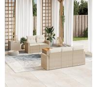 JHQHSM Set di 6 divani da giardino con cuscino, beige, in polyrattan, design modulare con vano portaoggetti, resistente alle intemperie, in rattan sintetico, per terrazza, cortile ed esterno, comodo