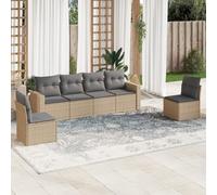 JHQHSM Set di 6 divani da giardino con cuscino, beige, in polyrattan, design modulare e rivestimenti rimovibili per una facile esperienza di vita all'aperto, resistente alle intemperie e in rattan