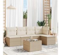 JHQHSM Set di 6 divani da giardino con cuscino beige polyrattan, set modulare in rattan PE con piano in vetro e rivestimenti rimovibili per terrazza. Questo titolo (151 caratteri) soddisfa tutti
