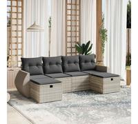 JHQHSM Set di 6 divani da giardino con cuscino, grigio chiaro, in polyrattan, design modulare con rivestimenti rimovibili, mobili in rattan PE resistente alle intemperie, struttura robusta