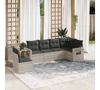 JHQHSM Set di 6 divani da giardino con cuscino, grigio chiaro, in polyrattan, design modulare, ripiani pieghevoli con molle a gas, comoda imbottitura, mobili in rattan PE resistente alle intemperie