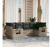 JHQHSM Set di 6 divani da giardino con cuscino, grigio chiaro, in polyrattan, design modulare, ripiani pieghevoli con molle a gas, mobili in rattan sintetico, comoda imbottitura, resistente alle
