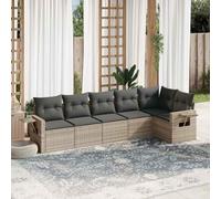 JHQHSM Set di 6 divani da giardino con cuscino, grigio chiaro, in polyrattan, design modulare, ripiani pieghevoli con molle a gas, comoda imbottitura, mobili in rattan PE resistente alle intemperie