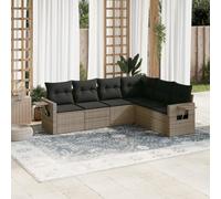 JHQHSM Set di 6 divani da giardino con cuscino, grigio polyrattan, design modulare, comoda imbottitura, ripiani pieghevoli con molle a gas, mobili in rattan PE resistente alle intemperie per terrazza