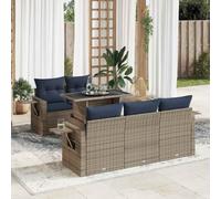 JHQHSM Set di 6 divani da giardino con cuscino in polyrattan nero, design modulare con vano portaoggetti e sacchetto impermeabile, ripiano pieghevole con molla a gas, rivestimenti rimovibili,