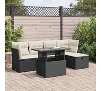 JHQHSM Set di 6 divani da giardino con cuscino in polyrattan nero, tavolo regolabile e spazio impermeabile per terrazzo, robusto intreccio in polietilene e verniciato a polvere