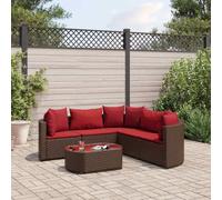 JHQHSM Set di 6 divani da giardino con cuscino, marrone, in polyrattan, design modulare per terrazza, in rattan sintetico, con struttura in acciaio e piano in vetro, resistente alle intemperie