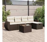 JHQHSM Set di 6 divani da giardino con cuscino, marrone, in polyrattan, resistente alle intemperie e design modulare per terrazze. Questo set da 6 pezzi di colore marrone è robusto
