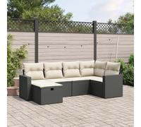 JHQHSM Set di 6 divani da giardino con cuscino, nero, in polyrattan, design modulare per terrazza e balcone, resistente alle intemperie, in rattan PE con struttura in acciaio, comoda imbottitura
