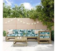 JHQHSM Set di 6 mobili da giardino in legno di pino impregnato con cuscino per terrazza e giardino, comodi cuscini imbottiti, design modulare, mobili da giardino in legno resistente alle intemperie