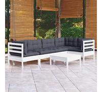 JHQHSM Set di 6 mobili da giardino in legno di pino massiccio con cuscino bianco per terrazza e balcone, robusto mobile modulare per il relax e la convivialità,