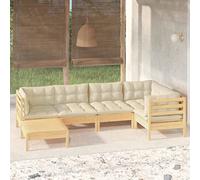 JHQHSM Set di 6 mobili da giardino in legno di pino massiccio con cuscino crema, robusto per il relax e la convivialità, design modulare per una combinazione personalizzata,