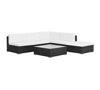 JHQHSM Set di 6 sale da giardino in polyrattan nero con cuscini, divano angolare, tavolino e pouf per terrazza, resistente alle intemperie, in rattan sintetico PE con telaio in acciaio, design
