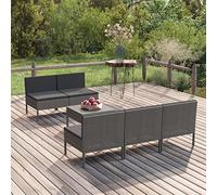 JHQHSM Set di 6 sedie da giardino con cuscini in polyrattan grigio, in rattan PE resistente alle intemperie e struttura in acciaio verniciato a polvere per stabilità, comodi cuscini imbottiti con