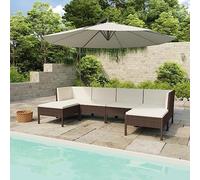 JHQHSM Set di 6 sedie da giardino con cuscini in polyrattan marrone, 6 elementi per terrazza e balcone, resistente alle intemperie, in polietilene intrecciato e struttura in acciaio