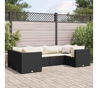 JHQHSM Set di 6 sedie da giardino con cuscino nero in polyrattan, design modulare per terrazza e giardino, comoda imbottitura, rattan PE resistente alle intemperie e struttura in acciaio