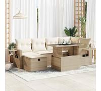 JHQHSM Set di 7 divani da giardino con cuscino beige in polyrattan, design modulare con vano portaoggetti e ripiano pieghevole, resistente alle intemperie, in rattan sintetico PE per terrazza