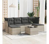 JHQHSM Set di 7 divani da giardino con cuscino, grigio chiaro, in polyrattan, design modulare con vano portaoggetti e sacchetto impermeabile, durevole in rattan PE per terrazza, piano del tavolo